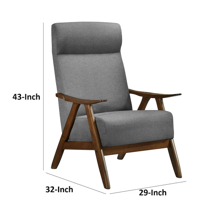 Fauteuil d'appoint de 32 pouces, Lin polyester gris clair, Bois massif