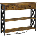 Console vintage en bois avec prise électrique, table de canapé avec 1 tiroir et 2 étagères ouvertes