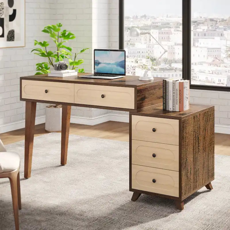 Bureau informatique de 51 pouces avec caisson de rangement réversible et support d'imprimante