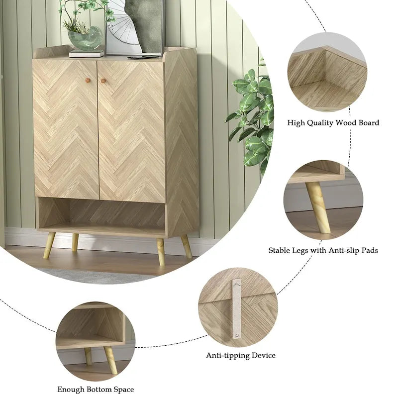 Meuble à chaussures d'entrée moderne pour 20 paires, étagère à chaussures à 6 niveaux avec portes et étagères réglables