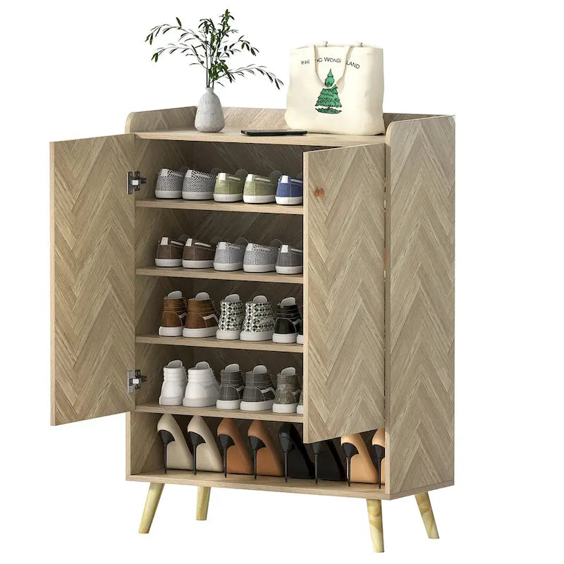 Meuble à chaussures d'entrée moderne pour 20 paires, étagère à chaussures à 6 niveaux avec portes et étagères réglables