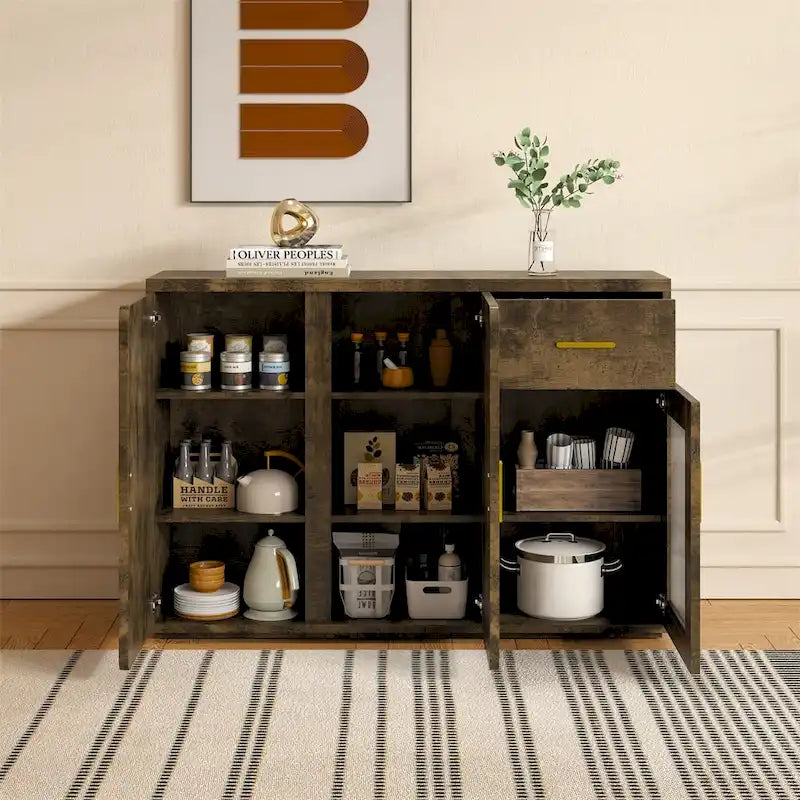 Buffet en bois moderne avec portes et tiroirs